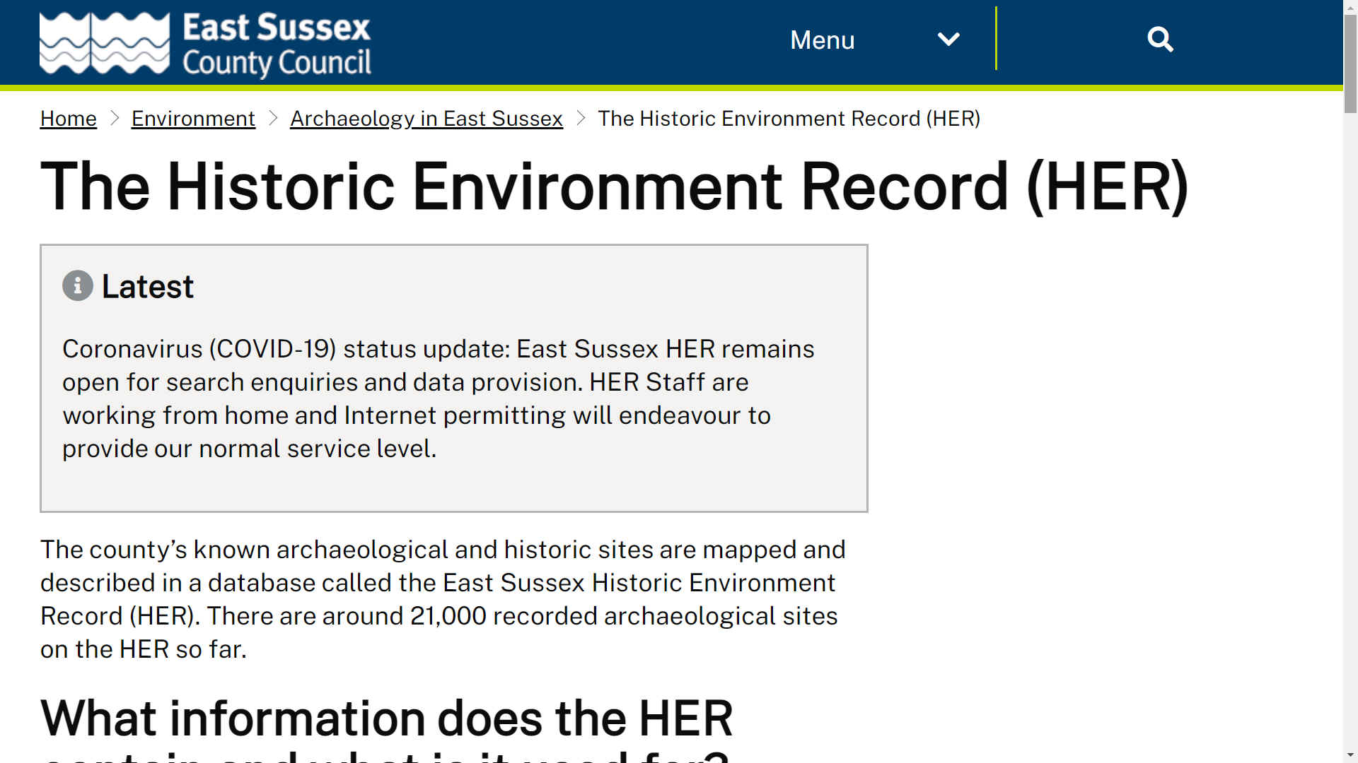 HER the Historic Environment Record, East Sussex County Council